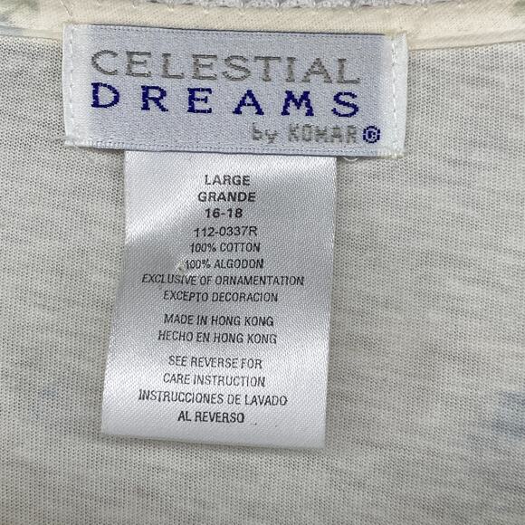 CELESTIAL DREAMS Nightgown L 16-18 KOMAR Jersey Floral Smocked Cotton White NEW - Picture 4 of 12